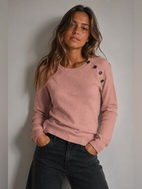 Abercrombie & Fitch Pink Cotton Sweater Womens S Button Shoulder Crewneck Soft
